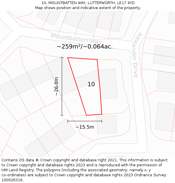 10, MOUNTBATTEN WAY, LUTTERWORTH, LE17 4YD: Plot and title map