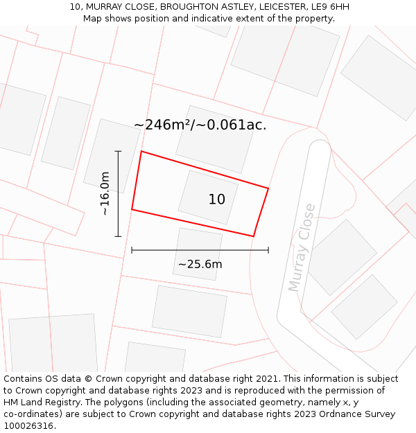 10, MURRAY CLOSE, BROUGHTON ASTLEY, LEICESTER, LE9 6HH: Plot and title map