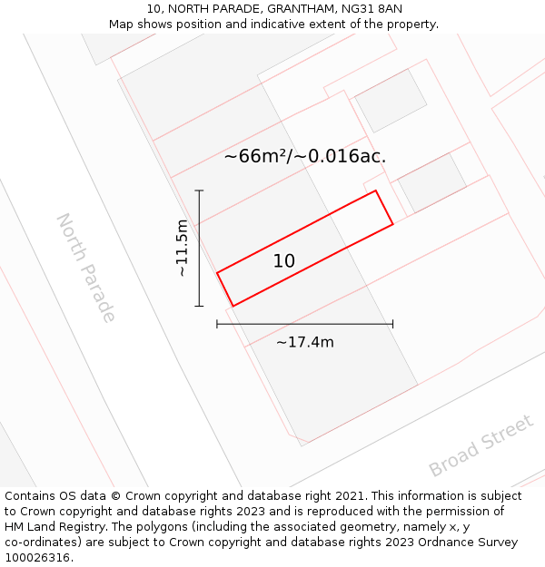 10, NORTH PARADE, GRANTHAM, NG31 8AN: Plot and title map