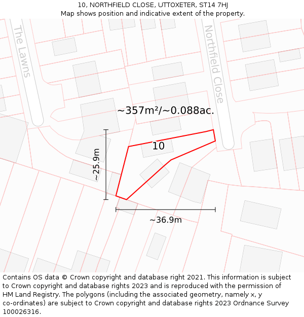 10, NORTHFIELD CLOSE, UTTOXETER, ST14 7HJ: Plot and title map
