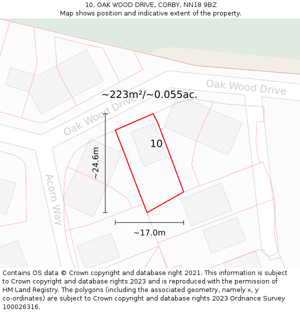 10, OAK WOOD DRIVE, CORBY, NN18 9BZ: Plot and title map