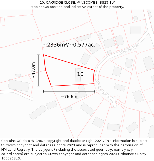 10, OAKRIDGE CLOSE, WINSCOMBE, BS25 1LY: Plot and title map
