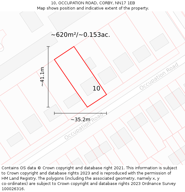 10, OCCUPATION ROAD, CORBY, NN17 1EB: Plot and title map
