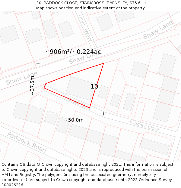 10, PADDOCK CLOSE, STAINCROSS, BARNSLEY, S75 6LH: Plot and title map