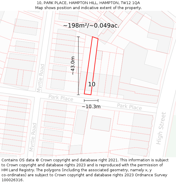 10, PARK PLACE, HAMPTON HILL, HAMPTON, TW12 1QA: Plot and title map