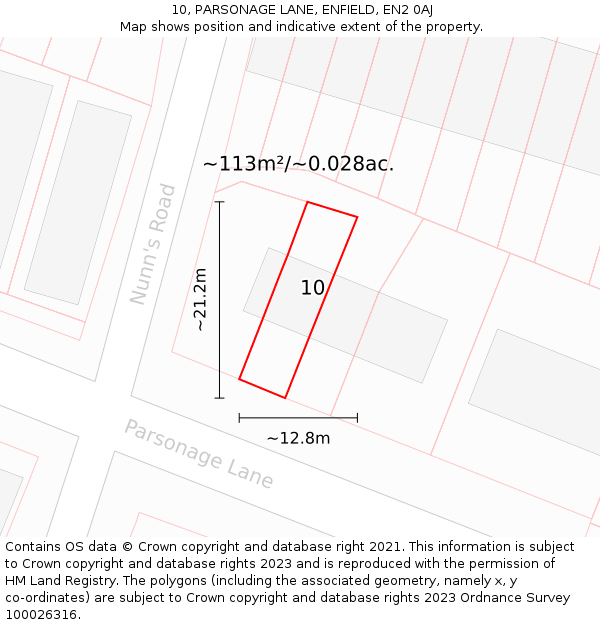10, PARSONAGE LANE, ENFIELD, EN2 0AJ: Plot and title map