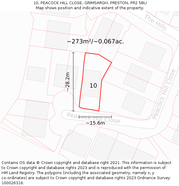10, PEACOCK HILL CLOSE, GRIMSARGH, PRESTON, PR2 5BU: Plot and title map