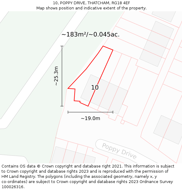 10, POPPY DRIVE, THATCHAM, RG18 4EF: Plot and title map