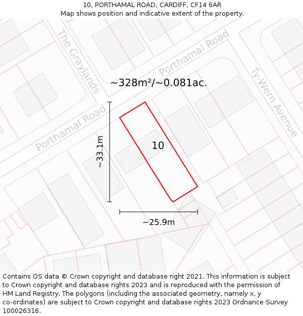 10, PORTHAMAL ROAD, CARDIFF, CF14 6AR: Plot and title map