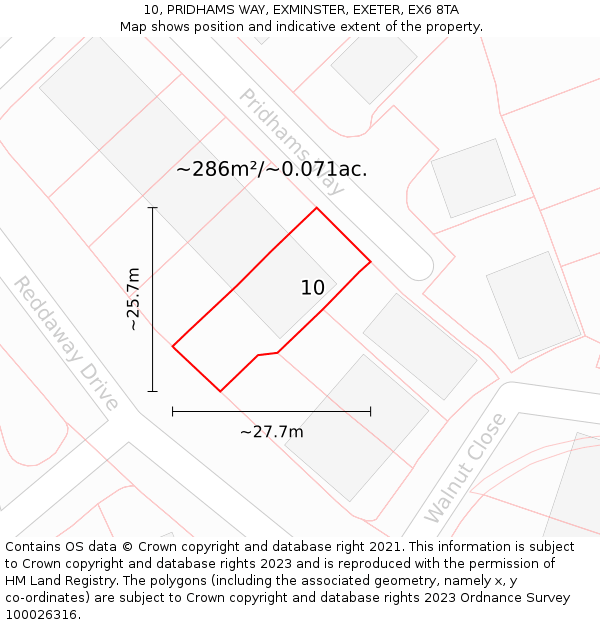 10, PRIDHAMS WAY, EXMINSTER, EXETER, EX6 8TA: Plot and title map