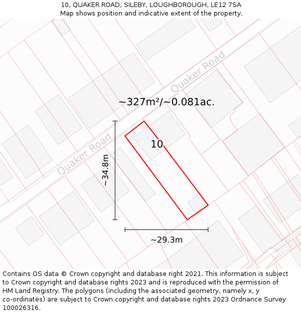 10, QUAKER ROAD, SILEBY, LOUGHBOROUGH, LE12 7SA: Plot and title map