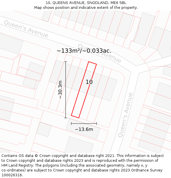 10, QUEENS AVENUE, SNODLAND, ME6 5BL: Plot and title map