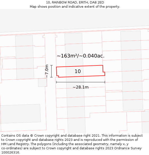 10, RAINBOW ROAD, ERITH, DA8 2ED: Plot and title map
