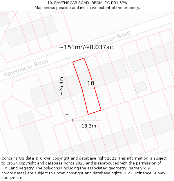 10, RAVENSCAR ROAD, BROMLEY, BR1 5PW: Plot and title map