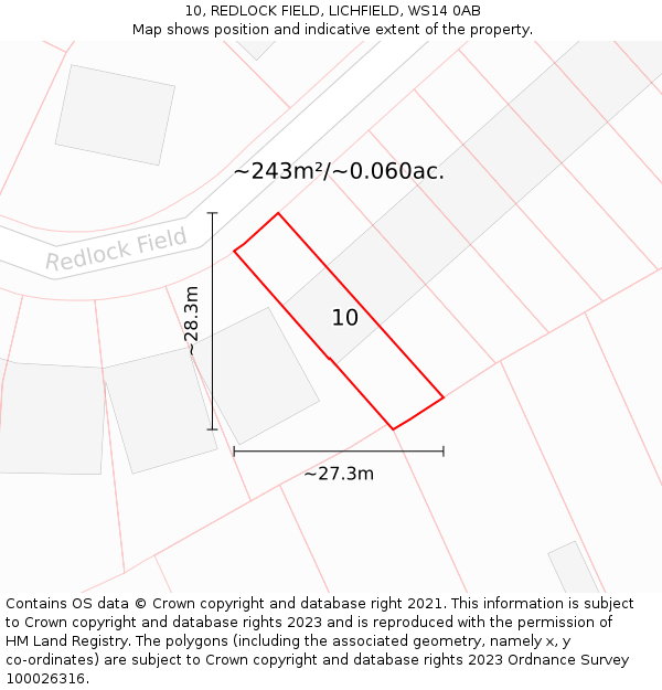 10, REDLOCK FIELD, LICHFIELD, WS14 0AB: Plot and title map