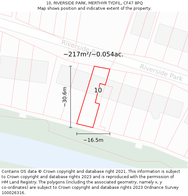 10, RIVERSIDE PARK, MERTHYR TYDFIL, CF47 8PQ: Plot and title map