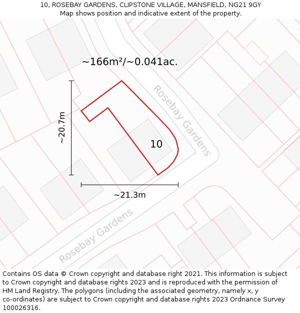 10, ROSEBAY GARDENS, CLIPSTONE VILLAGE, MANSFIELD, NG21 9GY: Plot and title map