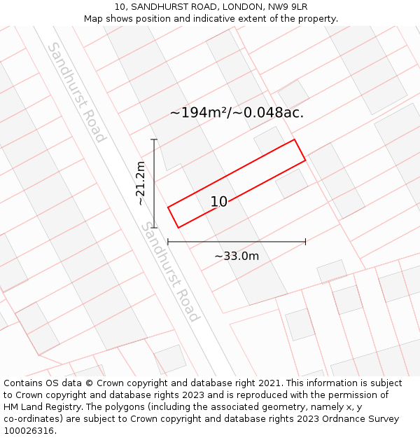10, SANDHURST ROAD, LONDON, NW9 9LR: Plot and title map