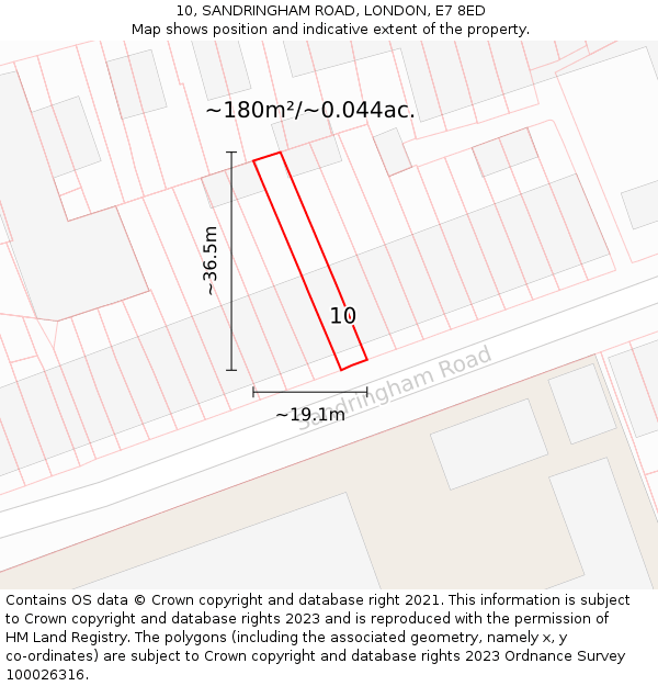 10, SANDRINGHAM ROAD, LONDON, E7 8ED: Plot and title map