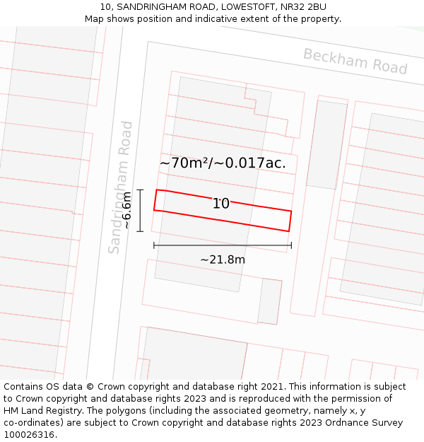 10, SANDRINGHAM ROAD, LOWESTOFT, NR32 2BU: Plot and title map