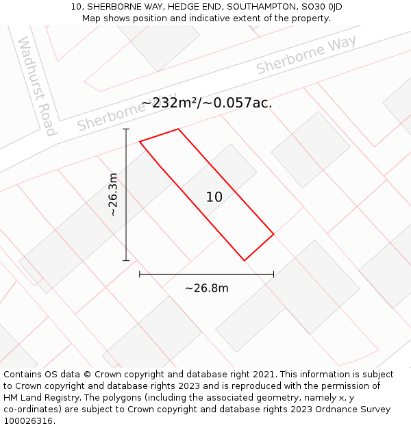 10, SHERBORNE WAY, HEDGE END, SOUTHAMPTON, SO30 0JD: Plot and title map