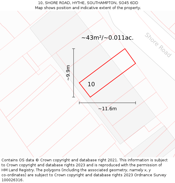 10, SHORE ROAD, HYTHE, SOUTHAMPTON, SO45 6DD: Plot and title map