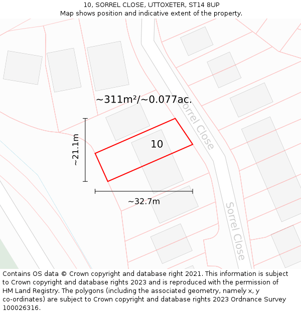 10, SORREL CLOSE, UTTOXETER, ST14 8UP: Plot and title map