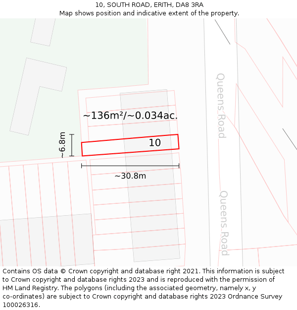 10, SOUTH ROAD, ERITH, DA8 3RA: Plot and title map