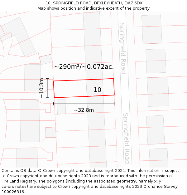 10, SPRINGFIELD ROAD, BEXLEYHEATH, DA7 6DX: Plot and title map