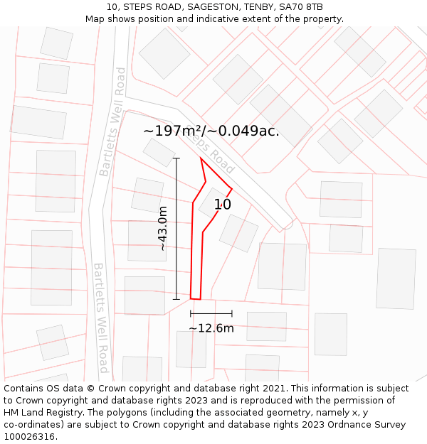 10, STEPS ROAD, SAGESTON, TENBY, SA70 8TB: Plot and title map