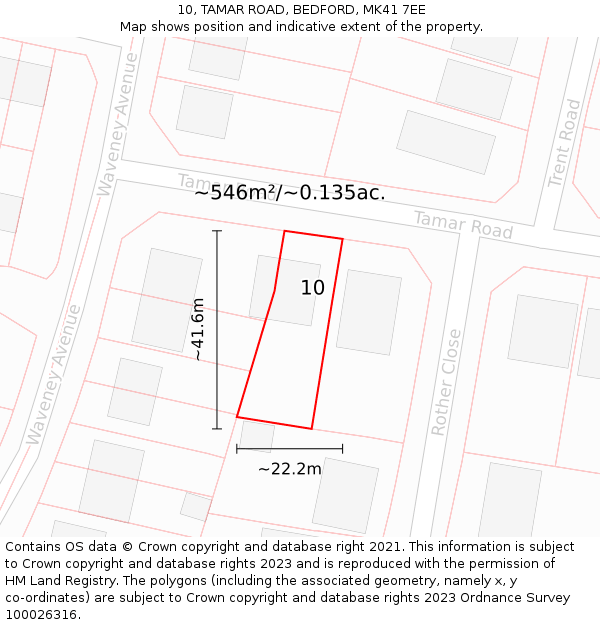 10, TAMAR ROAD, BEDFORD, MK41 7EE: Plot and title map