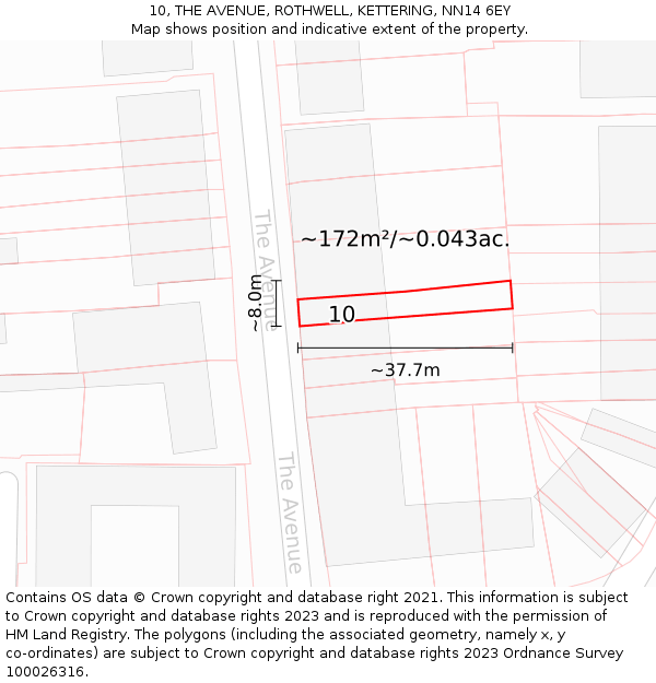10, THE AVENUE, ROTHWELL, KETTERING, NN14 6EY: Plot and title map