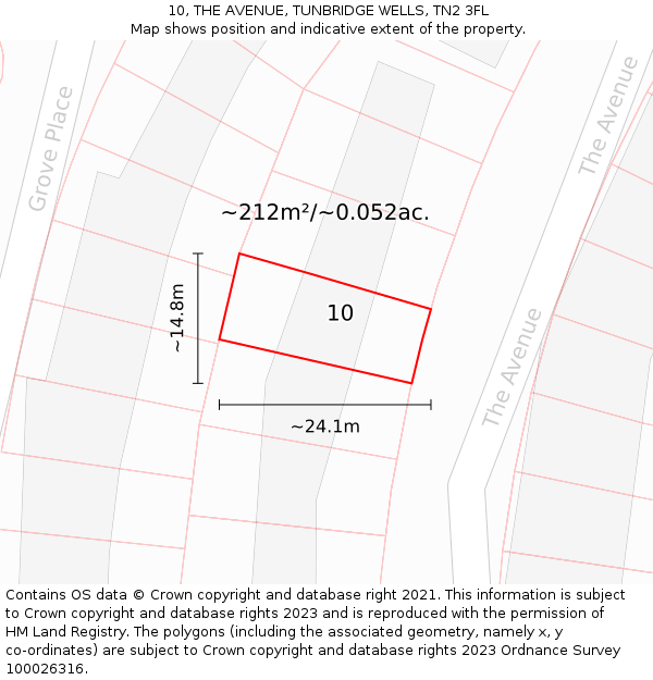 10, THE AVENUE, TUNBRIDGE WELLS, TN2 3FL: Plot and title map