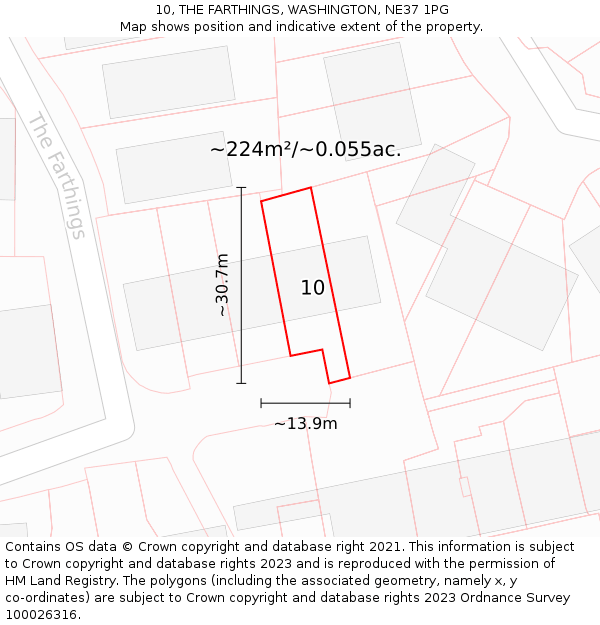 10, THE FARTHINGS, WASHINGTON, NE37 1PG: Plot and title map
