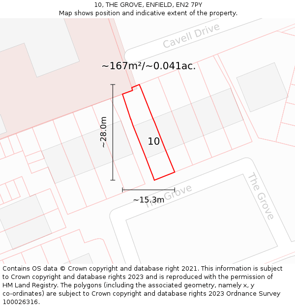 10, THE GROVE, ENFIELD, EN2 7PY: Plot and title map