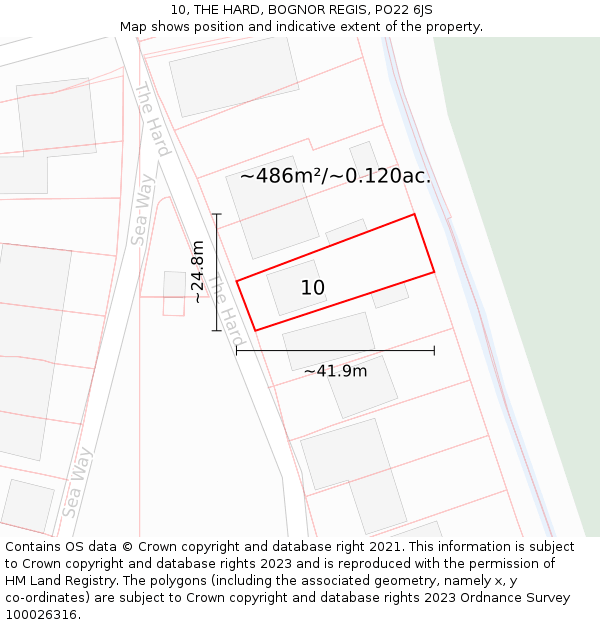 10, THE HARD, BOGNOR REGIS, PO22 6JS: Plot and title map