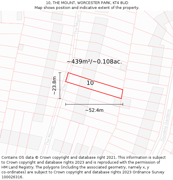 10, THE MOUNT, WORCESTER PARK, KT4 8UD: Plot and title map