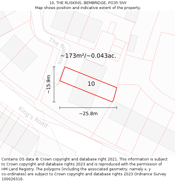 10, THE RUSKINS, BEMBRIDGE, PO35 5NY: Plot and title map