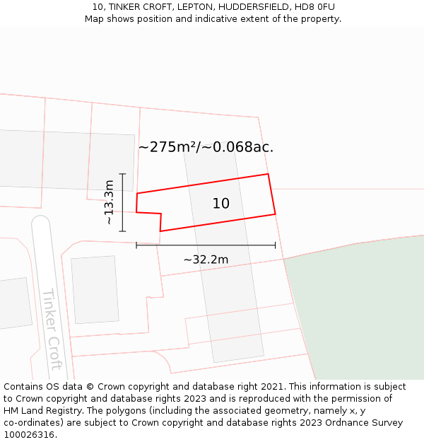 10, TINKER CROFT, LEPTON, HUDDERSFIELD, HD8 0FU: Plot and title map