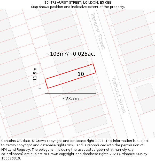 10, TREHURST STREET, LONDON, E5 0EB: Plot and title map