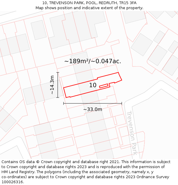 10, TREVENSON PARK, POOL, REDRUTH, TR15 3FA: Plot and title map