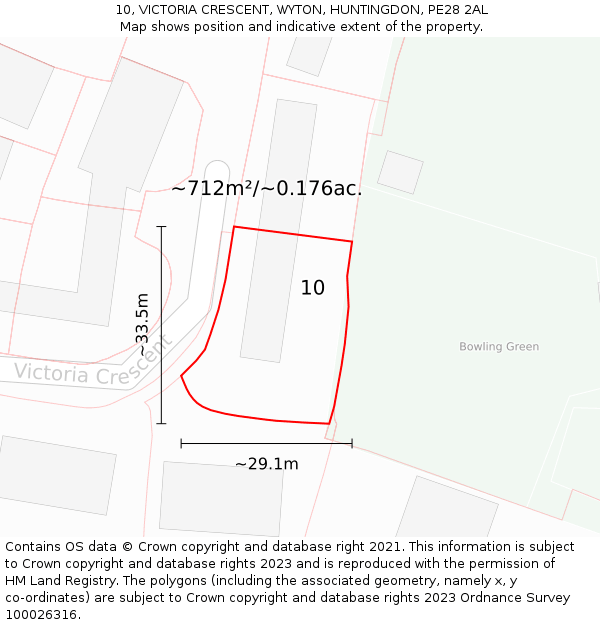10, VICTORIA CRESCENT, WYTON, HUNTINGDON, PE28 2AL: Plot and title map