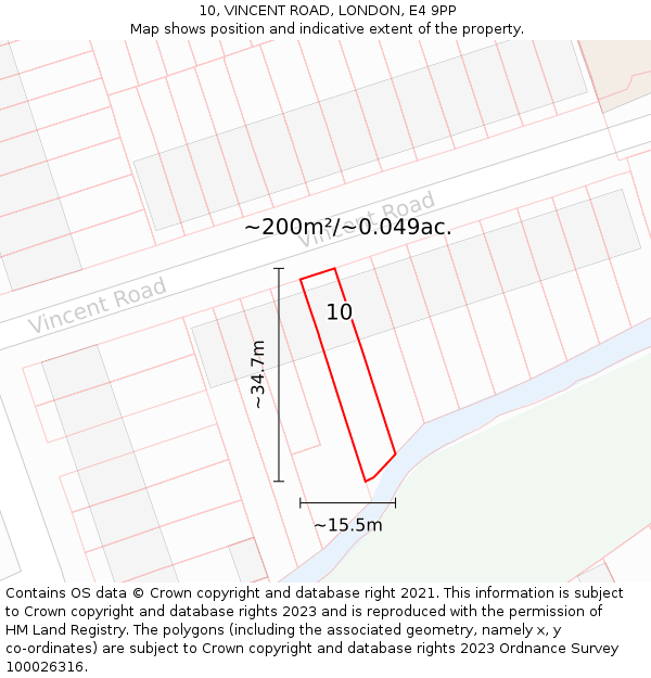 10, VINCENT ROAD, LONDON, E4 9PP: Plot and title map