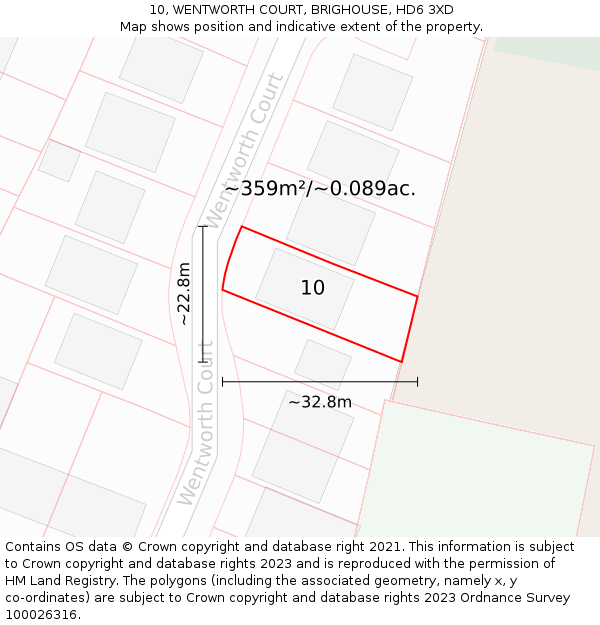 10, WENTWORTH COURT, BRIGHOUSE, HD6 3XD: Plot and title map