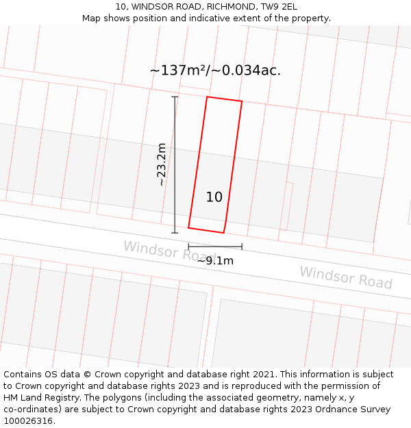 10, WINDSOR ROAD, RICHMOND, TW9 2EL: Plot and title map