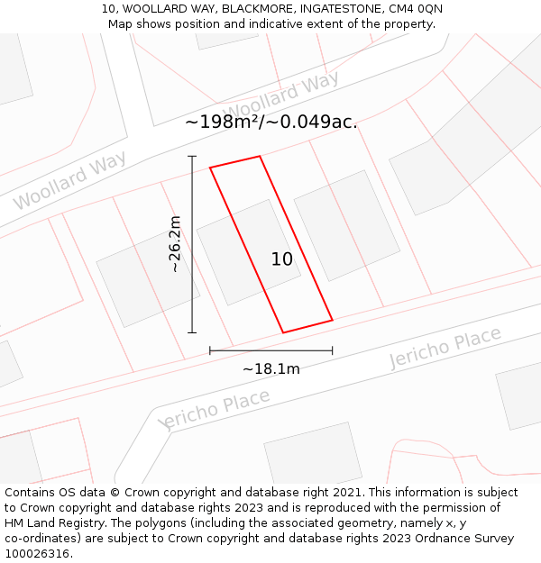 10, WOOLLARD WAY, BLACKMORE, INGATESTONE, CM4 0QN: Plot and title map