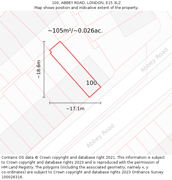 100, ABBEY ROAD, LONDON, E15 3LZ: Plot and title map