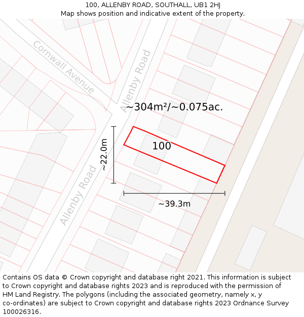 100, ALLENBY ROAD, SOUTHALL, UB1 2HJ: Plot and title map