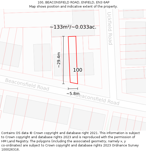 100, BEACONSFIELD ROAD, ENFIELD, EN3 6AP: Plot and title map