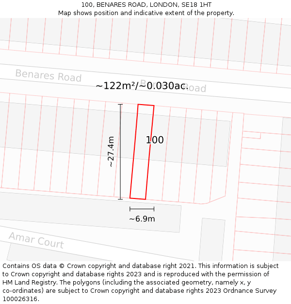 100, BENARES ROAD, LONDON, SE18 1HT: Plot and title map